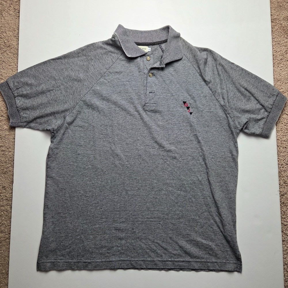 VTG GUESS Men's Polo Shirt Gray White Stipes Logo Tee Size Large